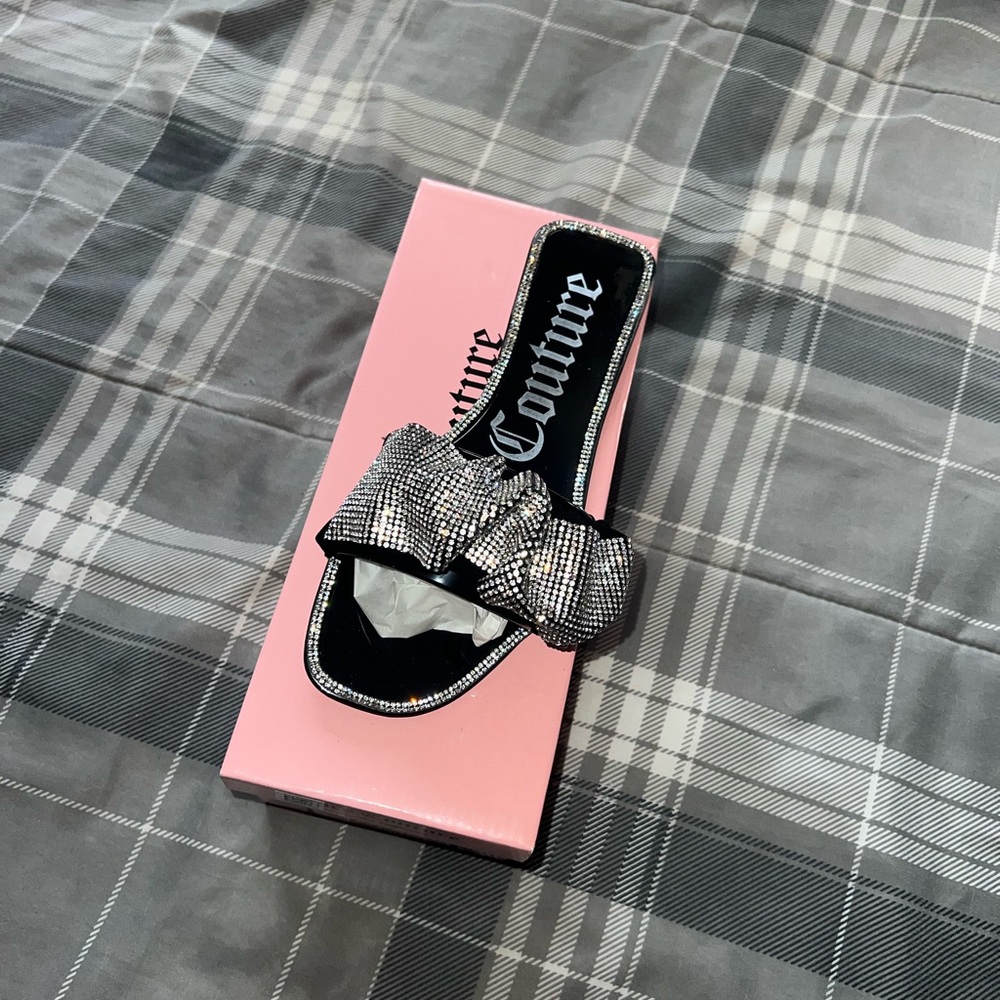 Juicy Couture Black and Silver Rhinestone Slides